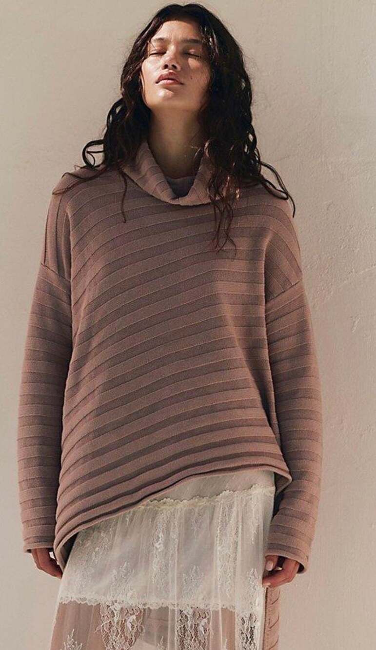 Free-est Versa Ribbed Cowl Neck Tunic Sweater
